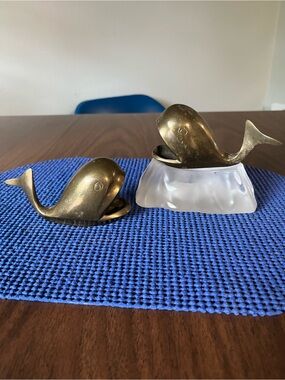 Pair of VTG Brass Whales